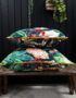 Love Frankie magic fruits velvet cushion with yellow piping