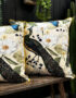 Love Frankie mythical plumes velvet cushion with yellow piping