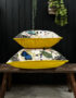 Love Frankie mythical plumes velvet cushion in parchment with yellow piping