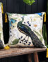 Love Frankie mythical plumes velvet cushion in parchment with yellow tassels
