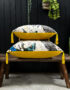 Love Frankie mythical plumes velvet cushion in parchment with yellow tassels