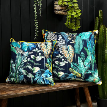 love-frankie-rainforest-velvet-cushion-piping-60cm Love Frankie rainforest velvet cushion with yellow piping