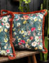 Hazy Meadow Cushion In Fly Catcher with Peach Fringe - Large