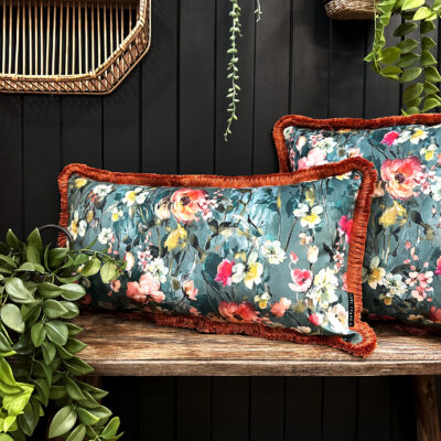 Hazy Meadow Cushion In Fly Catcher with Peach Fringe - Bolster