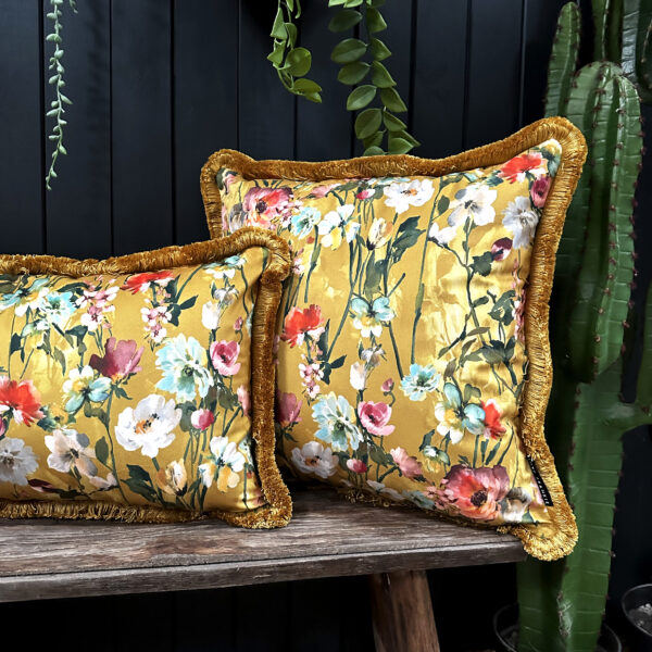 Love Frankie Woodstock velvet bolster cushion in honey