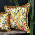 Hazy Meadow Cushion In Honey with Gold Fringe - Large