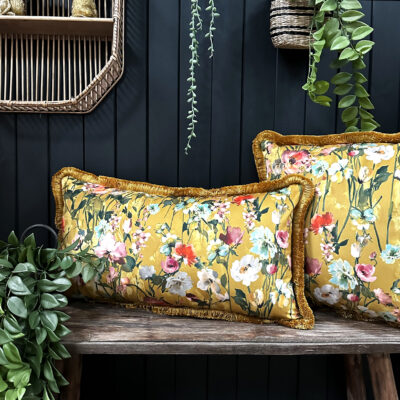 Hazy Meadow Cushion In Honey with Gold Fringe - Bolster