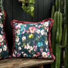 Hazy Meadow Cushion In Kingfisher with Rose Fringe - Medium