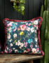Hazy Meadow Cushion In Kingfisher with Rose Fringe - Medium