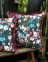 Hazy Meadow Cushion In Kingfisher with Rose Fringe - Large