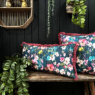 Hazy Meadow Cushion In Kingfisher with Rose Fringe - Bolster