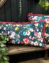 Hazy Meadow Cushion In Kingfisher with Rose Fringe - Bolster
