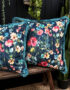 Hazy Meadow Cushion In Moonshine with Aqua Fringe - Large