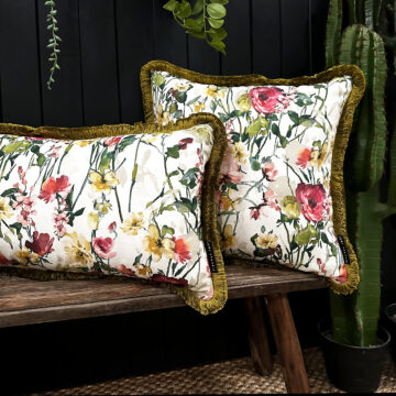 Hazy Meadow Cushion In Salt with Olive Fringe - Bolster