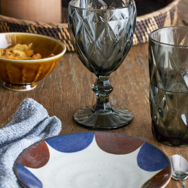 Faceted Wine Glass in Smoke Grey