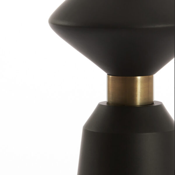 Matt Black Pillar Lamp with Antique Bronze Bands - Close Up
