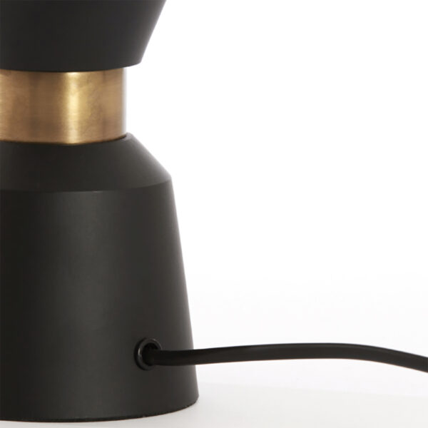 Matt Black Pillar Lamp with Antique Bronze Bands - Close up