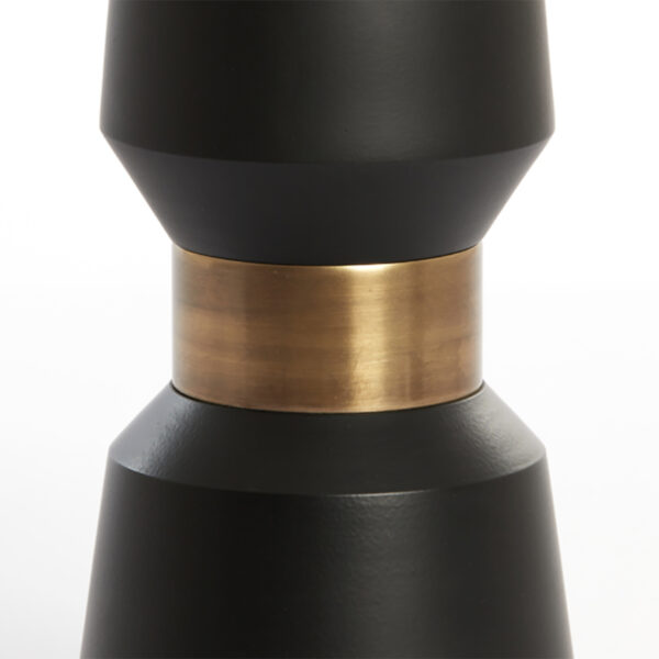 Matt Black Pillar Lamp with Antique Bronze Bands - Close Up