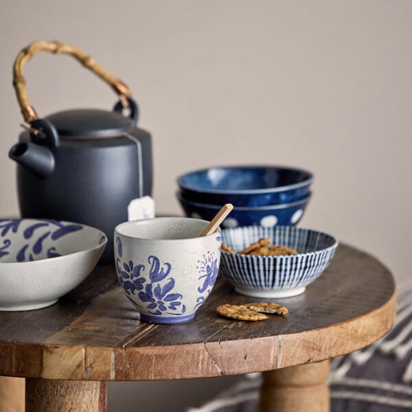 Blue and White Porcelain Striped Bowl - Lifestyle