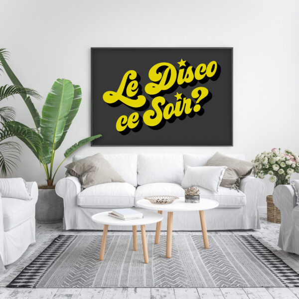 Le Disco Ce Soir? Typography Poster - Grey & Yellow