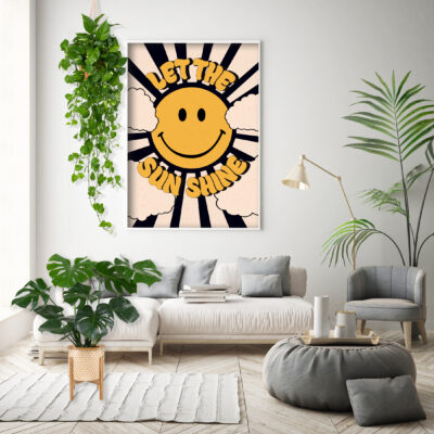 Let the Sun Shine Smiley Typography Poster