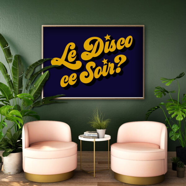 Le Disco Ce Soir? Typography Poster - Navy & Gold