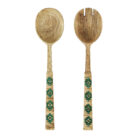 Mango Wood & Bamboo Salad Servers - Green