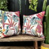 love Frankie ice jungle velvet cushion with raspberry piping