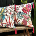 love Frankie ice jungle velvet cushion with raspberry tassels