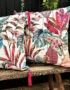 love Frankie ice jungle velvet cushion with raspberry tassels