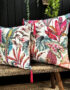 love Frankie ice jungle velvet cushion with raspberry tassels