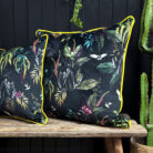 love frankie carbon deadly night shade cushion with yellow piping