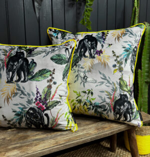 love frankie dust deadly night shade cushion with yellow piping