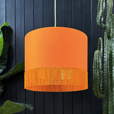 love Frankie cotton lampshade in pumpkin with gold lining and fringing
