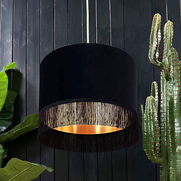 Black Velvet Lampshade With Gold Foil Lining and Fringing Love Frankie