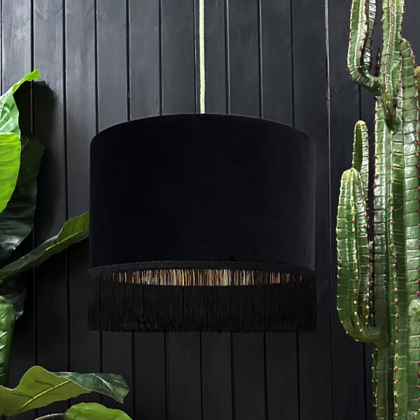 love frankie black velvet lampshade with copper lining and fringing