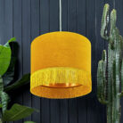 love Frankie butterscotch velvet lampshade with copper lining and fringing
