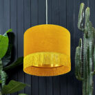 love Frankie butterscotch velvet lampshade with gold lining and fringing