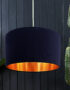 love Frankie velvet lampshade in indigo with copper lining