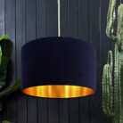 love Frankie velvet lampshade in indigo with gold lining