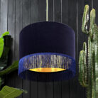 love frankie indigo velvet lampshade with gold lining and fringing