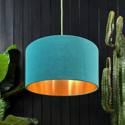 love Frankie velvet lampshade in jade with copper lining