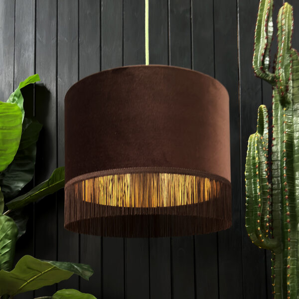 love frankie walnut velvet lampshade with gold lining and fringing