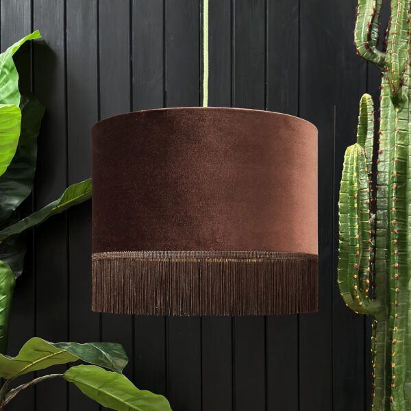 love frankie walnut velvet lampshade with gold lining and fringing