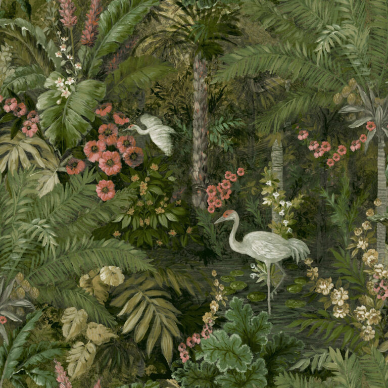 Flight of the Cranes Wallpaper - Forest Green