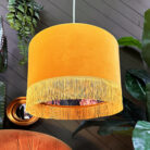 Love Frankie fire cracker midnight garden fringed lampshade in butterscotch velvet