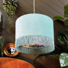 Love Frankie thistle botanical garden fringed lampshade in sea green velvet