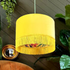 Love Frankie witch hazel botanist garden fringed lampshade in sunset velvet