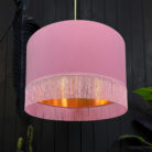 Dirty Pink Lampshade with Copper Foil Lining & Pink Fringing