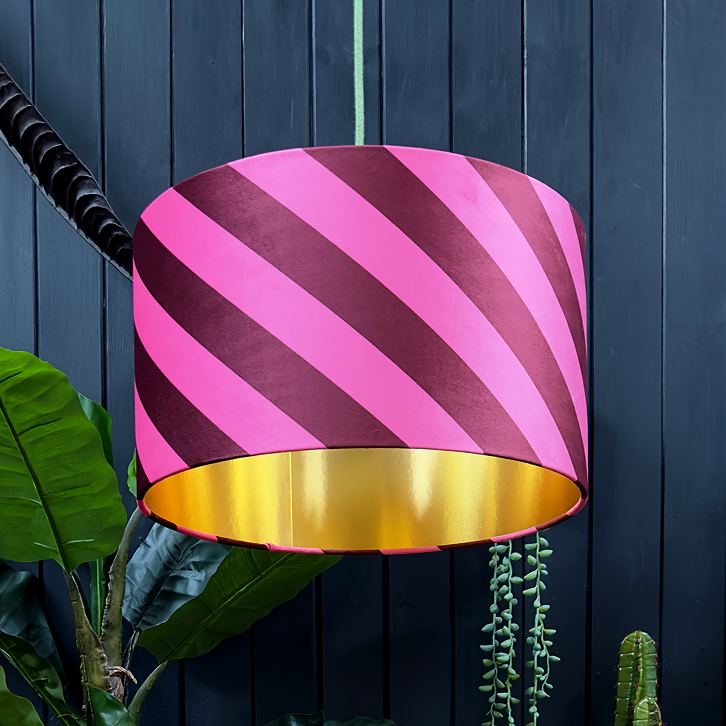 love frankie Helter skelter lampshade in raspberry ripple with gold lining